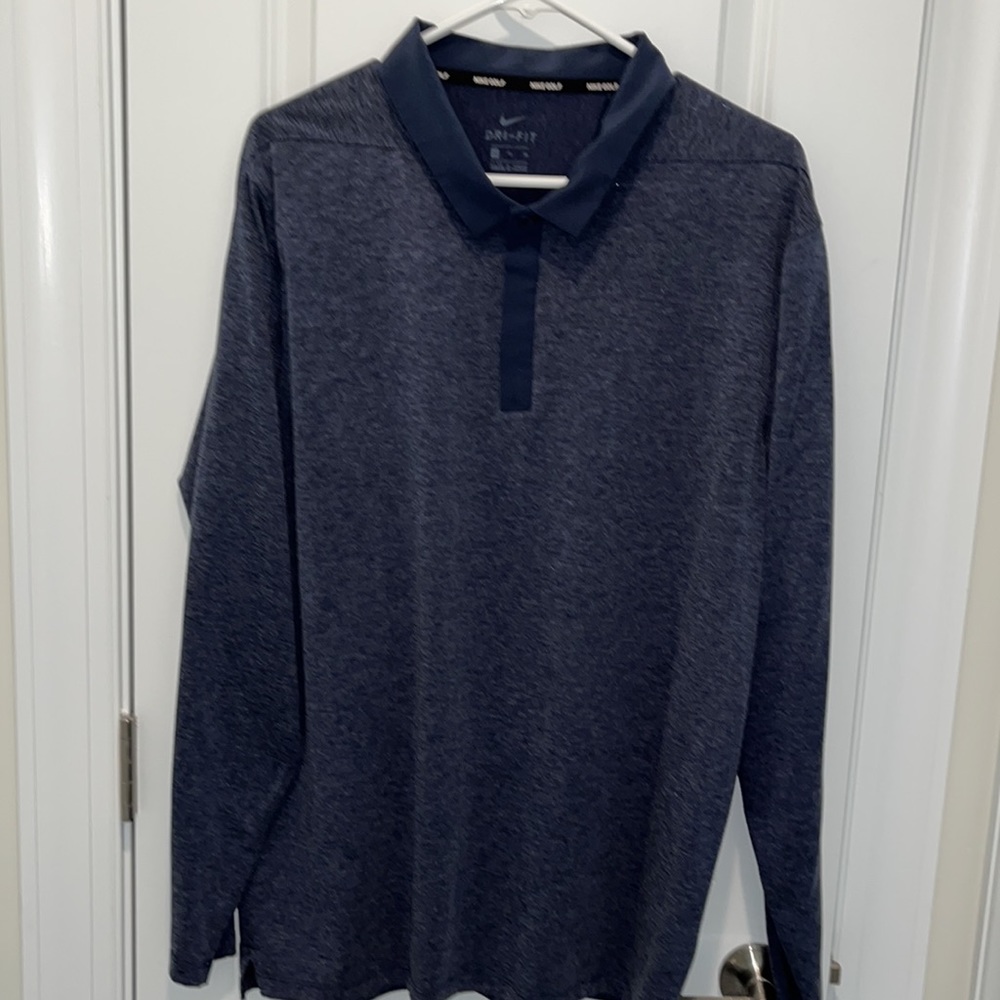 Nike Hidden yoke Long sleeve Blue/Gray Winter Golf Shirt-XL Standard fit slim